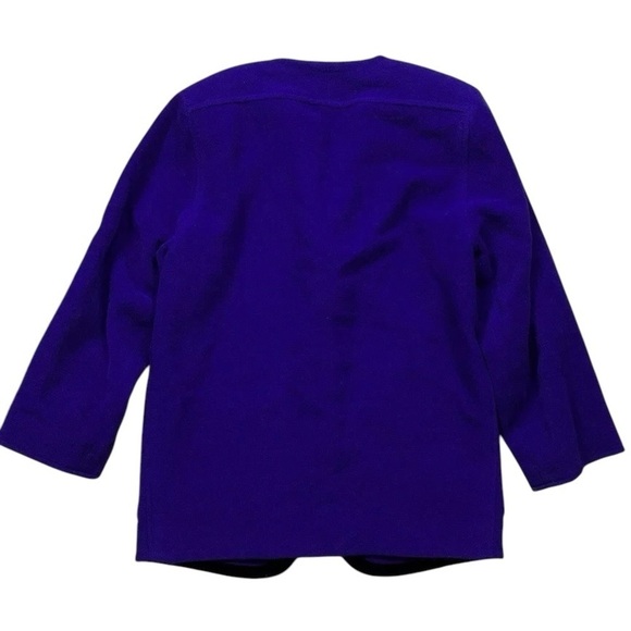 Vtg Emanuel Ungaro Parallele Wool Velvet Trim Coat Jacket Indigo Blue Size 4 - Picture 2 of 6